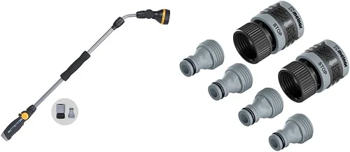 Melnor 65145AMZ RelaxGrip - Varita de extensión QuickConnects con cabezal giratorio de 8 patrones, negro/amarillo y 65175AMZ 65175AMZ paquete de