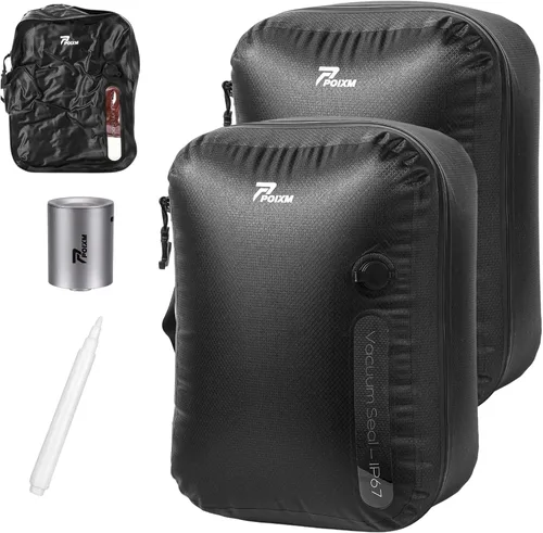 Vista 15 de Bolsas de vacío POIXM para viajes, cremallera de apertura de 180°, impermeables IP67, bolsas de compresión reutilizables para ahorrar espacio