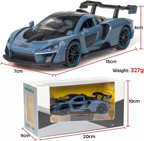 Vista 6 de Coche coleccionable de aleación azul McLaren Senna de juguete con luces y sonido