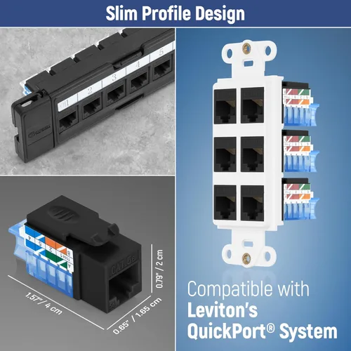 Vista 186 de Everest - Paquete de 50 conectores Keystone RJ45 Cat6 en ángulo de 45°, color blanco, conectores RJ45 hembra de perfil delgado, conector Keystone
