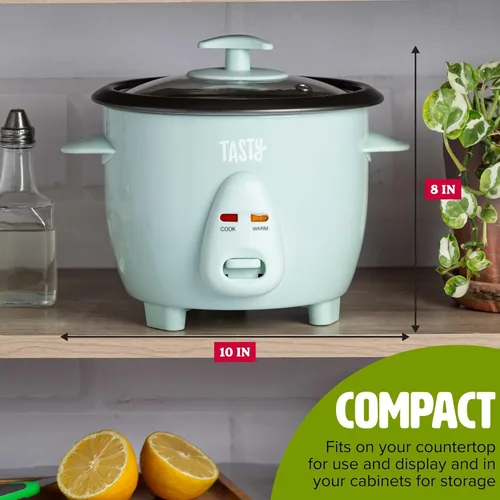 Vista 3 de Tasty Mini Arrocera con Tazón Antiadherente Removible y Función de Mantener Caliente Automático, Excelente para Sopas, Guisos, Granos y Avena, 6