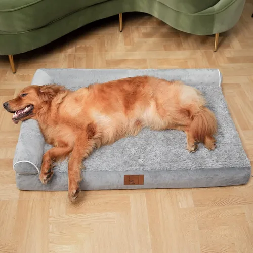 Vista 7 de Cama acolchada para perros extragrandes, camas ortopédicas en forma de L de espuma viscoelástica con funda extraíble lavable, acogedor sofá de felpa