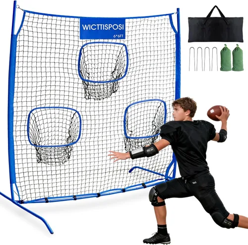 Vista 10 de Football Throwing Net, Upgrade Heavy Duty Metal Frame Quarterback Training Equipment Throwing Machine with 1-4 Targets, Easy Setup Football Target