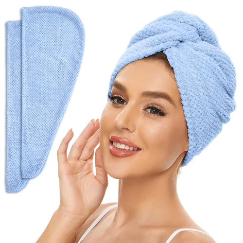 Vista 14 de SimpleField Paquete de 2 toallas de microfibra para el cabello para mujer, antiencrespamiento, de secado rápido, turbante para todo tipo de cabello