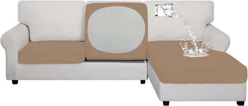 Vista 13 de Easy-Going Fundas de cojín 100% impermeables de 3 piezas para sofá seccional, izquierdo/derecho en forma de L, funda antideslizante para sofá, 2