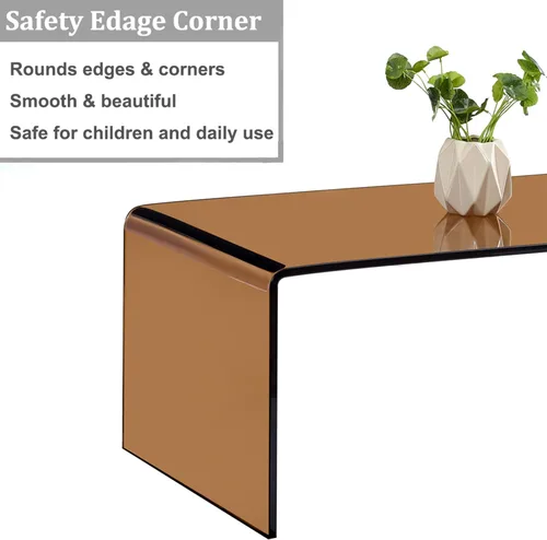 Vista 6 de Mesa de café de vidrio SMARTIK, mesas de café ámbar modernas para sala de estar, pequeña mesa auxiliar rectangular de vidrio templado con efecto
