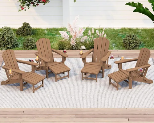 Vista 48 de KINGYES Silla Adirondack plegable ajustable con otomana, silla reclinable Adirondack HDPE con reposapiés, Apple