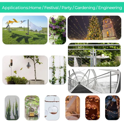 Vista 6 de Cuerda de alambre, alambre de acero 1/16, cable 304 de acero inoxidable, cable de avión de 328 pies de longitud con 100 topes de mangas, núcleo