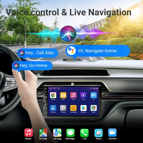 Vista 3 de Haudio Estéreo de coche de 7 pulgadas doble DIN inalámbrico Carplay y Android Auto, 1080P AHD cámara de respaldo, 2G+32G DSP pantalla táctil Radio