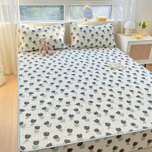 Vista 15 de Sábana bajera suave, protector de colchón de seda de hielo de látex de verano, impresión de habitación de niños, sábanas bajeras antideslizantes