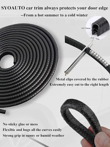 Vista 3 de SYOAUTO Protector de Borde de Puerta de Automóvil Negro de 13 Pies (4M) Protectores de Borde de Goma para Puerta de Auto Forma de U con Lámina