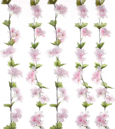 Guirnalda de flores artificiales de cerezo de seda, para decoración del hogar, boda, 7.2 pies, color rosa claro