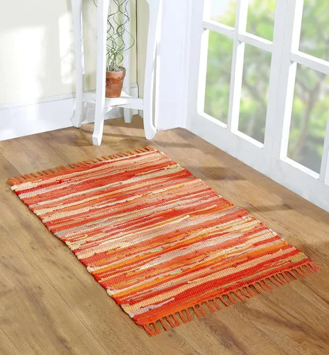 Vista 12 de Alfombra de algodón de 24 x 36 pulgadas, multicolor, tejida a mano, lavable y reversible para sala de estar, cocina, entrada, con borlas (aguamarina)