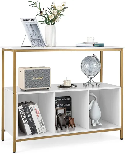 Vista 8 de PETSITE Mesa de buffet aparador con gabinete de almacenamiento y estantes, soporte industrial para horno de microondas, estación de barra de café
