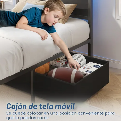 Vista 6 de Fluest Base de cama individual, base de cama individual con cabecera de almacenamiento y cajón de almacenamiento, estación de carga y luz LED,