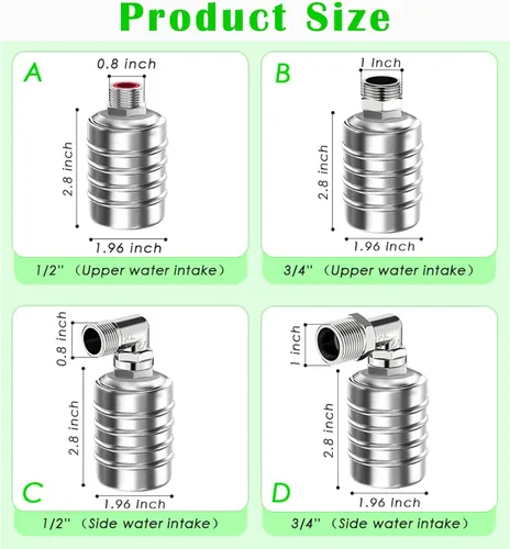 Vista 5 de Paquete de 2 válvulas de flotador de acero inoxidable 304 con control automático de nivel de agua, no necesita electricidad para tanques de agua