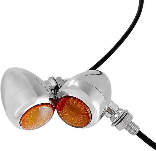Vista 2 de FATECIM Indicador LED de señal de giro para motocicleta, luz ámbar, mini bala en forma de aluminio, luces intermitentes de 12 V universales (cromado)