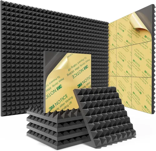 Vista 22 de Sonicism Acoustic Panels Self-Adhesive Pyramid 12 Pack,0.9" X 12" X 12" Sound Proof Foam Panels for walls High Density,Acoustic Wall Panels Fast