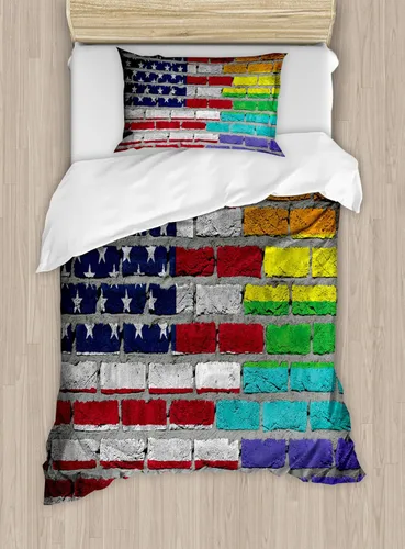 Vista 101 de Ambesonne Hawaii - Juego de funda de edredón de verano, palmeras y hojas exóticas de helecho, fondo colorido abstracto, juego de ropa de cama