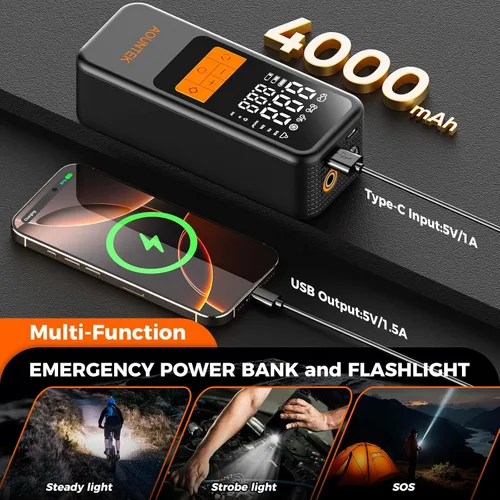 Vista 5 de Inflador de neumáticos, compresor de aire portátil, bomba de aire portátil para neumáticos de automóvil con manómetro digital de 150 PSI, inflado