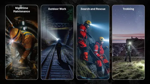 Vista 5 de Nitecore HC75 UHE 3000 lúmenes Linterna frontal recargable USB-C con zoom, haces blancos y rojos para trabajo industrial, campamento nocturno