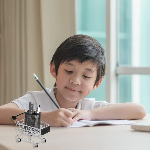 Vista 6 de Hotop Carrito de compras pequeño de 3 piezas, carrito pequeño de supermercado, carrito de compras de metal, carrito de compras, carrito utilitario