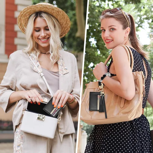 Vista 9 de Sodsay Estuche para tarjetas, cartera delgada con bolsillo frontal, para mujer, sujetatarjetas con llavero
