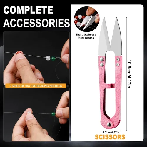 Vista 4 de Bupete 6 rollos de cuerda de 0.039 in para hacer pulseras, cuerda elástica para pulseras, cuerda elástica de cuentas con tijeras, agujas de cuentas
