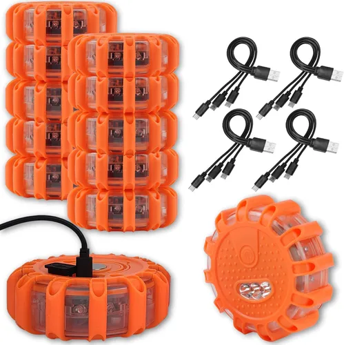 Vista 7 de Ecoangel Bengalas LED de Carretera Recargables por USB Luces de Emergencia - Baliza de Seguridad para Automóvil de Advertencia en Carretera Kit