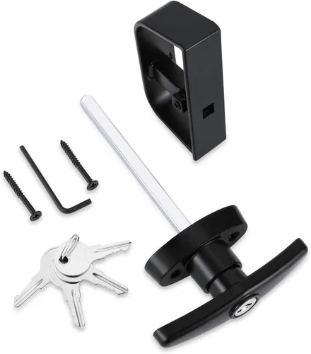 Vista 2 de Kit de cerradura de puerta de cobertizo con manija en forma de T de QANVEE, con 4 llaves, juego de herrajes para puerta de cobertizo y granero