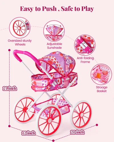 Vista 2 de BABESIDE Juego de 10 cochecitos de muñeca con accesorios para muñecas de alimentación, juguetes de cochecito de muñeca para muñecas de 12 pulgadas