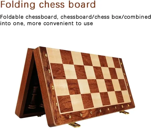 Vista 2 de Juego de ajedrez de 15 x 15 pulgadas, juego de ajedrez de madera de nogal con incrustaciones con tablero de ajedrez plegable, piezas de ajedrez