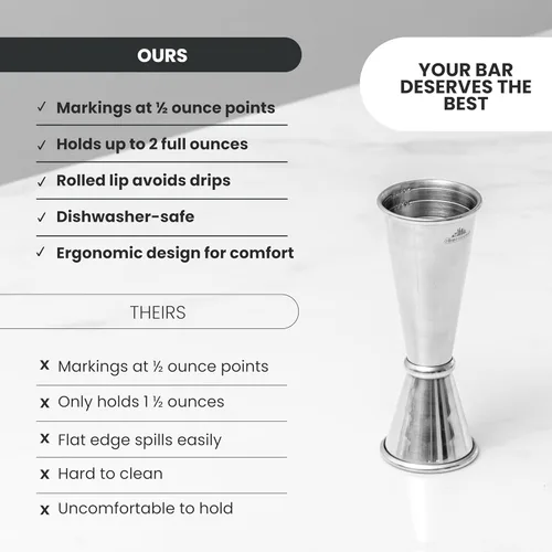 Vista 7 de A Bar Above Jigger japonés de alta calidad, 8 marcas de medición precisas, resistente acero inoxidable 304 doble jigger de cóctel para camareros