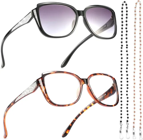 Vista 7 de touk Elegantes gafas de lectura de ojo de gato, lentes de sol de gran tamaño con cadena de lentes de moda portátiles para mujeres 1 paquete (negro)