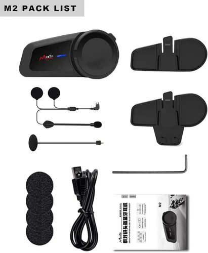 Vista 7 de Auriculares Bluetooth para motocicleta, MaxTo M2, casco de motocicleta Bluetooth5.0, 6 vías 3280 pies, sistema de comunicación de intercomunicación