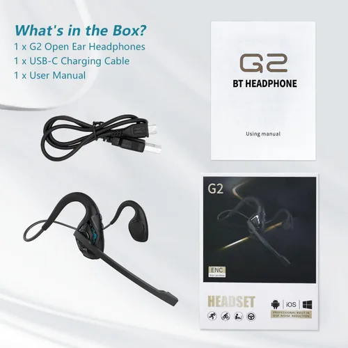 Vista 9 de BANIGIPA Auriculares Bluetooth con micrófono Boom, auriculares de oreja abierta con micrófono con cancelación de ruido, auriculares inalámbricos