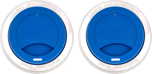 Vista 9 de Tapa de silicona para beber con banda de acero inoxidable para tarros Mason (Americana multicolor, boca regular)