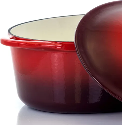 Vista 6 de MegaChef Cacerola ovalada de hierro fundido esmaltado, 7 cuartos de galón, color rojo