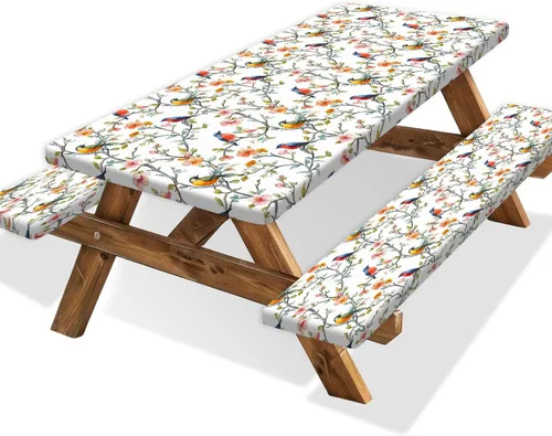 Vista 73 de Funda para Mesa de Picnic con Fundas para Bancos y Bolsa, Campista de Madera Impermeable Resistente al Viento, Cubierta de Mantel Ajustada con Borde