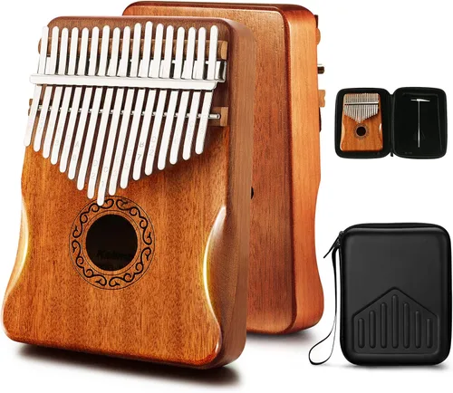MIFOGE Kalimba - Piano de pulgar de 17 teclas con madera de caoba, Mbira, piano de dedo integrado, caja protectora impermeable incorporada,
