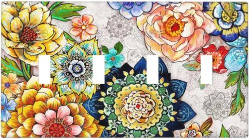 Vista 69 de Placa de Pared en Blanco de 1-Gang Sin Dispositivo Beige Lindo Vintage Boho de los 70s Hongo Fungus Planta Floral Botánica Libélula Interruptor