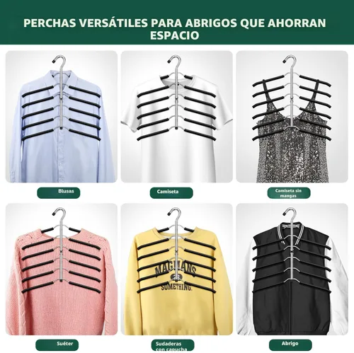 Vista 7 de DOIOWN - Perchas para ahorrar espacio de 6 niveles para abrigos - Con espuma antideslizante acolchada, perchas de metal negro para suéteres