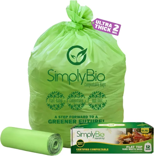 Vista 9 de Simply Bio Bolsas de basura compostables de 50-55 galones, parte superior plana, resistentes extragruesas de 1.57 mil, 208.2 litros, 12 bolsas, uso