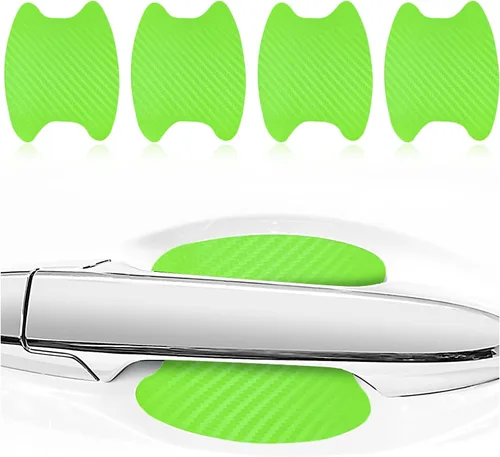 Vista 13 de Kewucn 4 calcomanías para manija de puerta de automóvil, películas protectoras de fibra de carbono para manija lateral de puerta, protector Negro