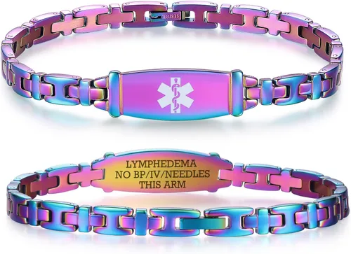 Vista 65 de LinnaLove Lady Medical Alert - Pulseras médicas de acero inoxidable para mujer, 7.5 pulgadas