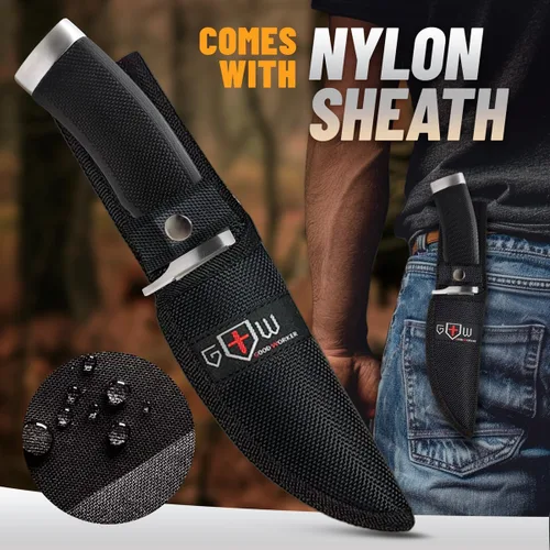 Vista 6 de Cuchillo de caza con vaina de supervivencia para hombres, el mejor cuchillo táctico para acampar, caza, senderismo, herramienta de accesorios