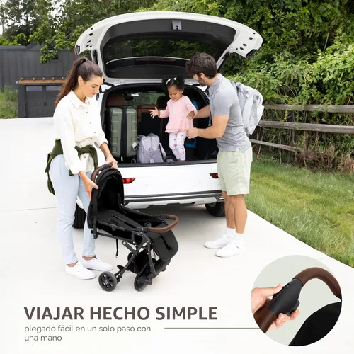 Vista 4 de Cochecito de viaje ligero para bebés y niños pequeños - Cochecito fácil de plegar y compacto para avión con toldo, cesta de almacenamiento