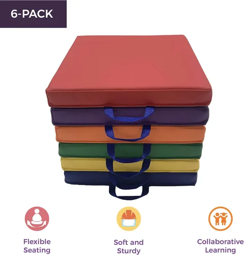 Vista 2 de SoftScape - Cojines de piso cuadrados de 15 pulgadas con asas; asientos flexibles para la educación a distancia en el hogar, guardería, preescolar