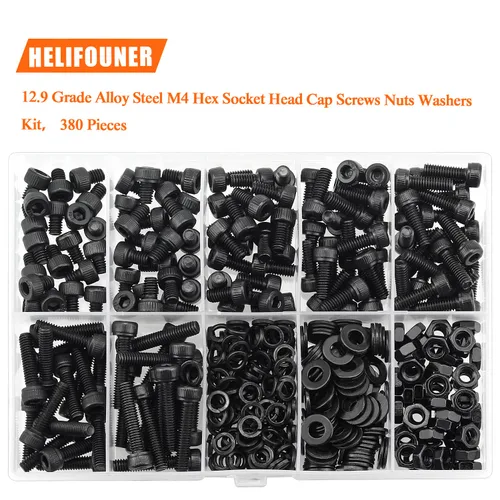 Vista 5 de HELIFOUNER 560 Piezas M2 x 4 mm / 6 mm / 8 mm / 10 mm / 12 mm / 16 mm / 20 mm, Kit de Tornillos de Cabeza de Botón con Arandelas y Tuercas, Acero