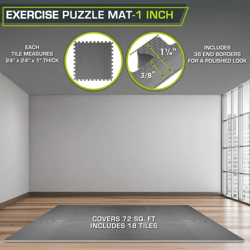Vista 2 de ProsourceFit Tapete de Ejercicio Extra Grueso Tipo Rompecabezas de 1", Baldosas de Espuma EVA Entrelazadas para Protección, Suelo de Entrenamiento